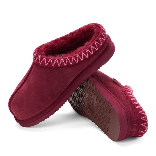 Dearfoams Fireside Greta Genuine Shearling Clog Slipper With Embroidery In Red