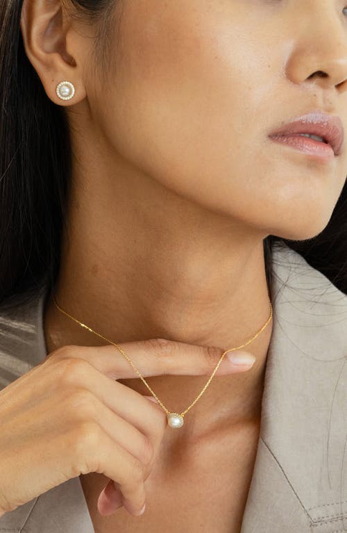 Bearfruit Jewelry Sterling Silver 18k Gold Plated Eleanor Single Cultured Pearl Necklace & Stud Earr In Gold