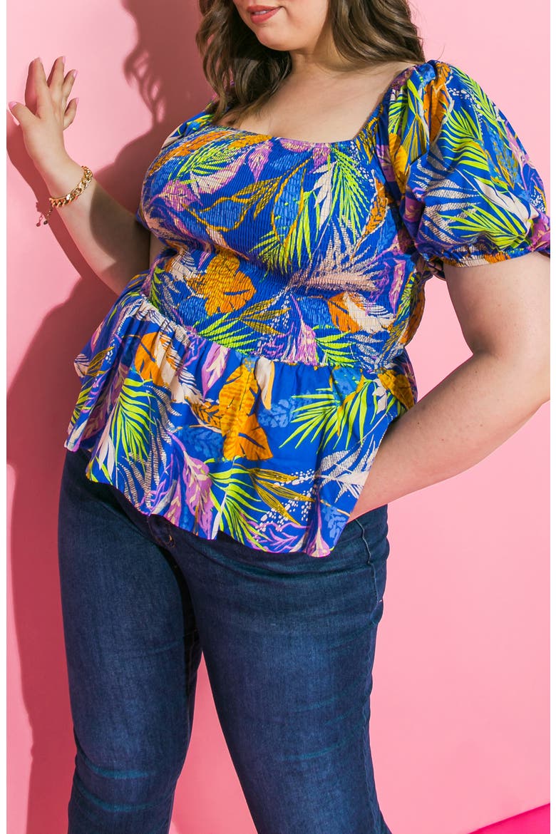 Smocked Puff Sleeve Cotton Poplin Top, Alternate, color, BLUE