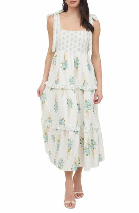 AUGUST SKY Floral Bow Strap Maxi Dress