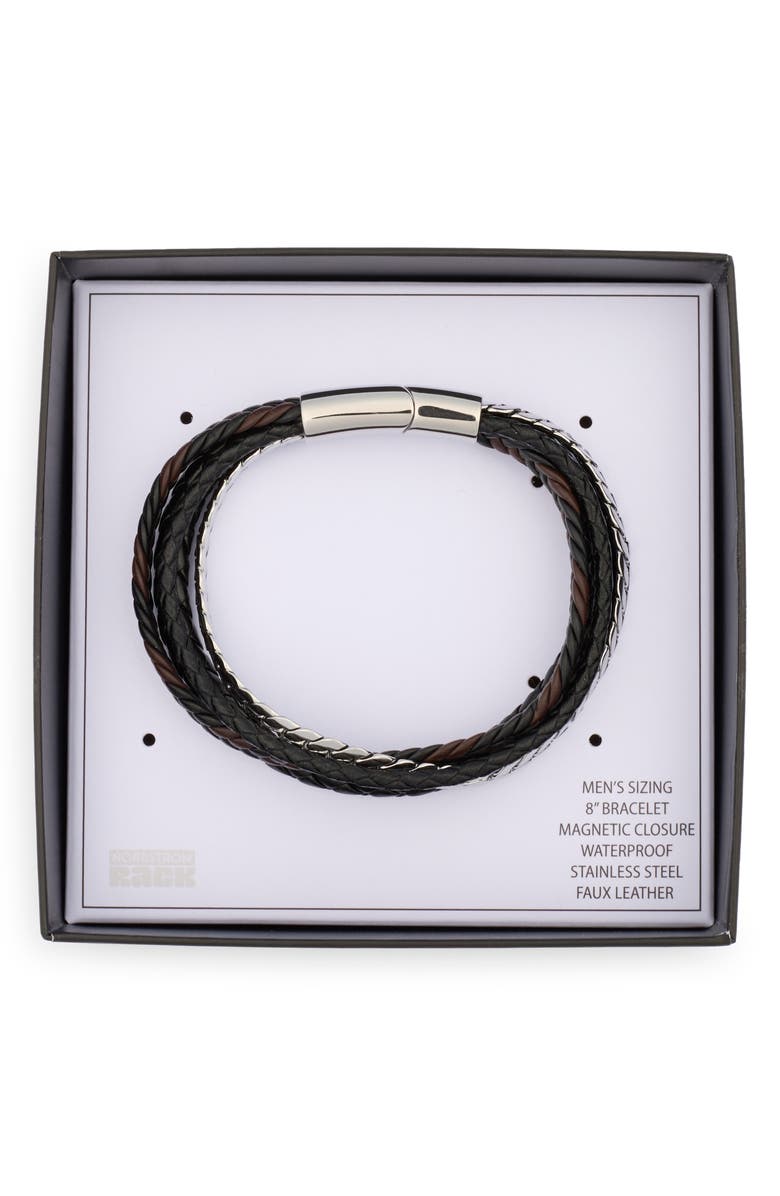 NORDSTROM RACK Stainless Steel & Faux Leather Layered Bracelet, Main, color,