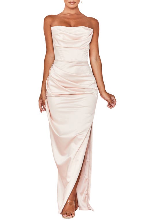 HOUSE OF CB Adrienne Pleated Strapless Gown in Champagne  product