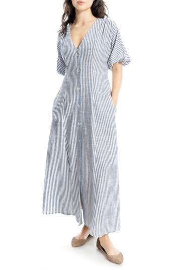 MAX STUDIO MAX STUDIO PUFF SHORT SLEEVE BUTTON FRONT MAXI DRESS 