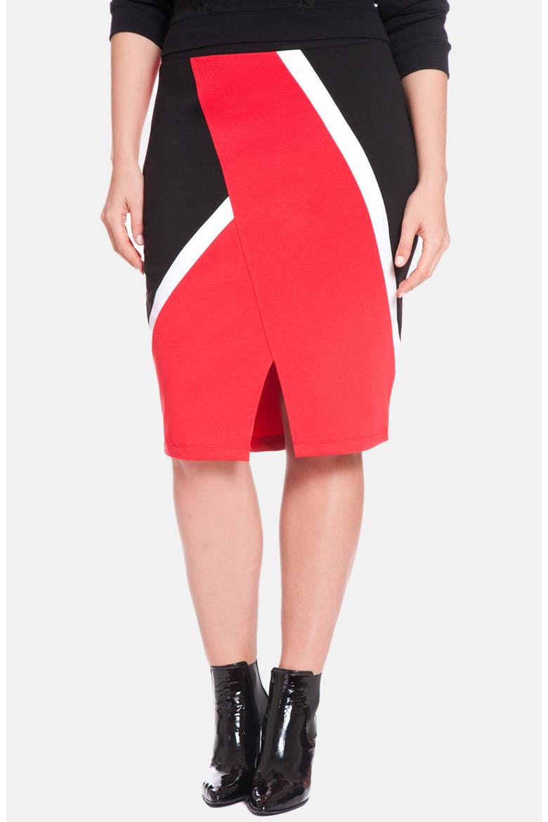 Asymmetrical Colorblock Pencil Skirt, Main, color, TARTAN/ BLACK/ WHITE