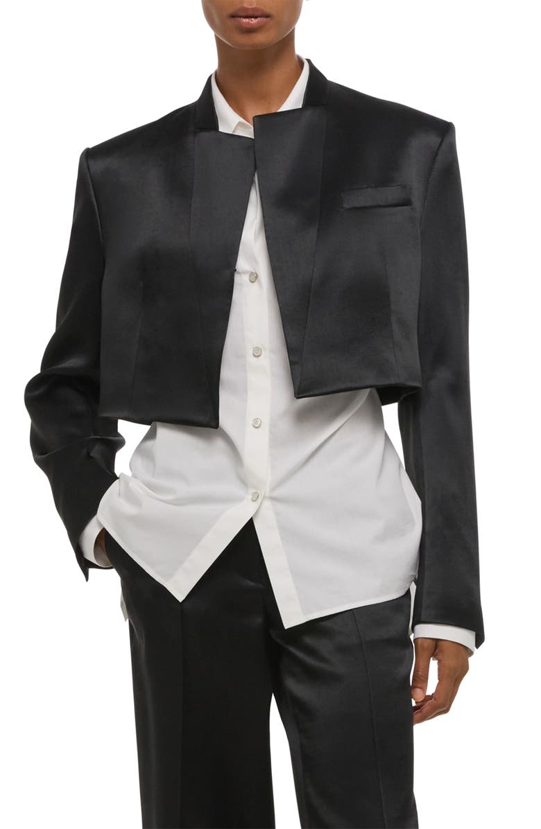 Helmut Lang Crop Satin Blazer, Alternate, color, Black