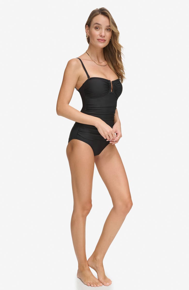 DKNY Ruched One-Piece Swimsuit, Alternate, color, Black