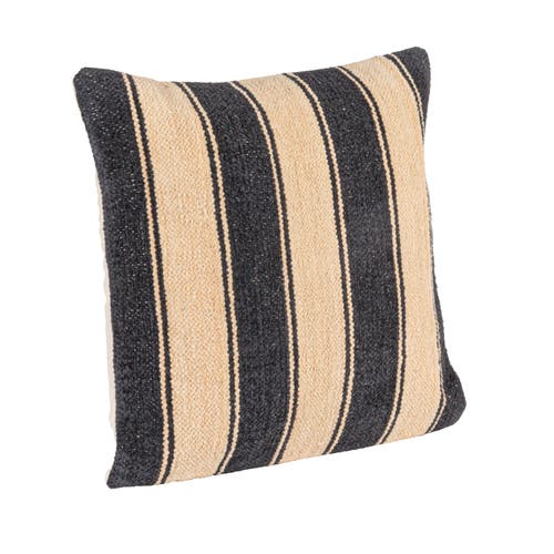 Storied Home Striped Cotton Blend Chenille Pillow, Black And Cream
