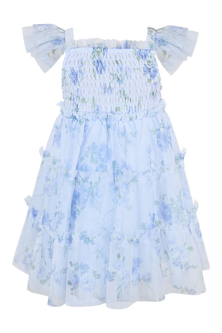 Flutter Sleeve Smocked Strawberry Embroidered Dress, Alternate, color, BLUE