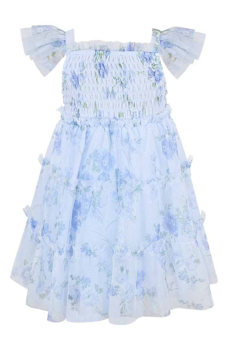 Zunie Flutter Sleeve Smocked Strawberry Embroidered Dress, Alternate, color, Blue