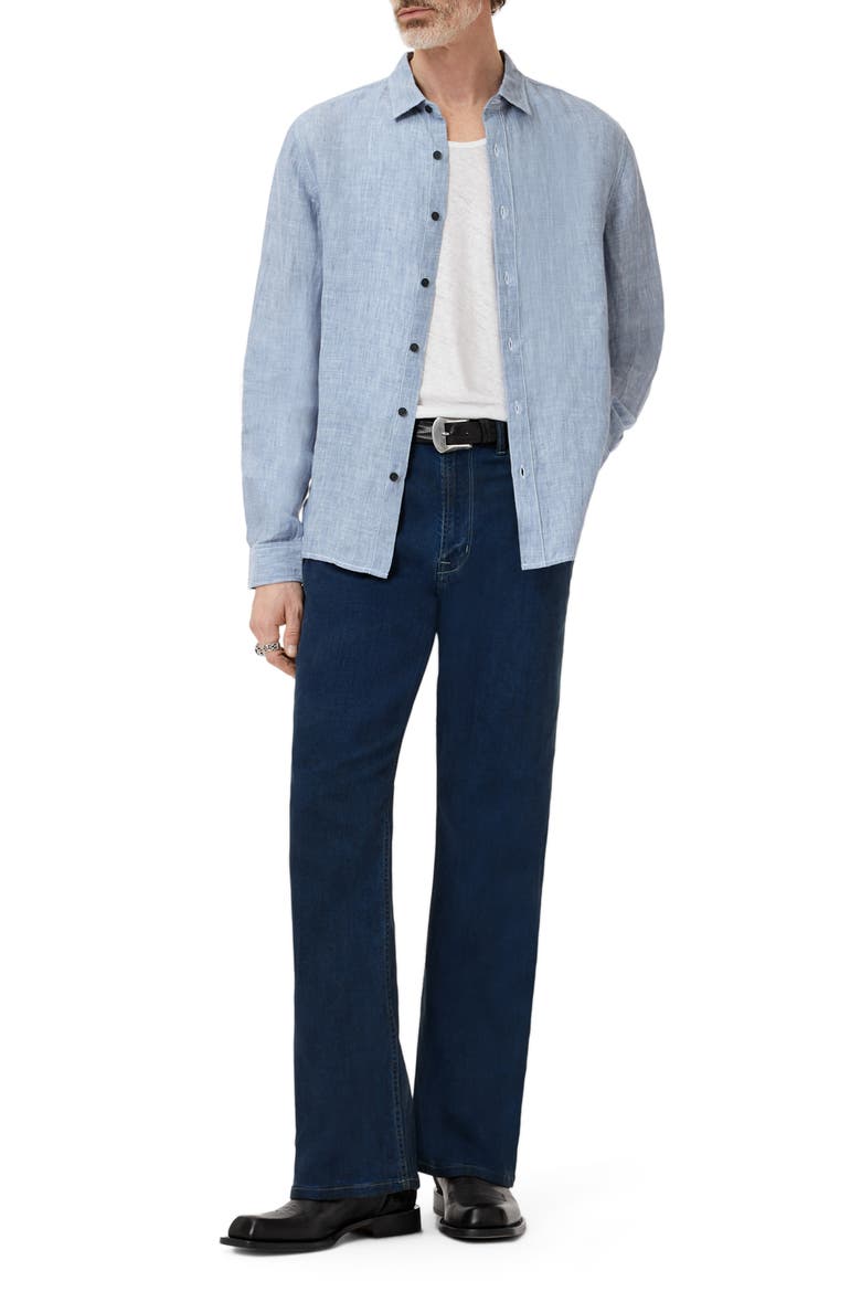 Ben Linen Button-Up Shirt, Alternate, color, FOUNTAIN HEATHER