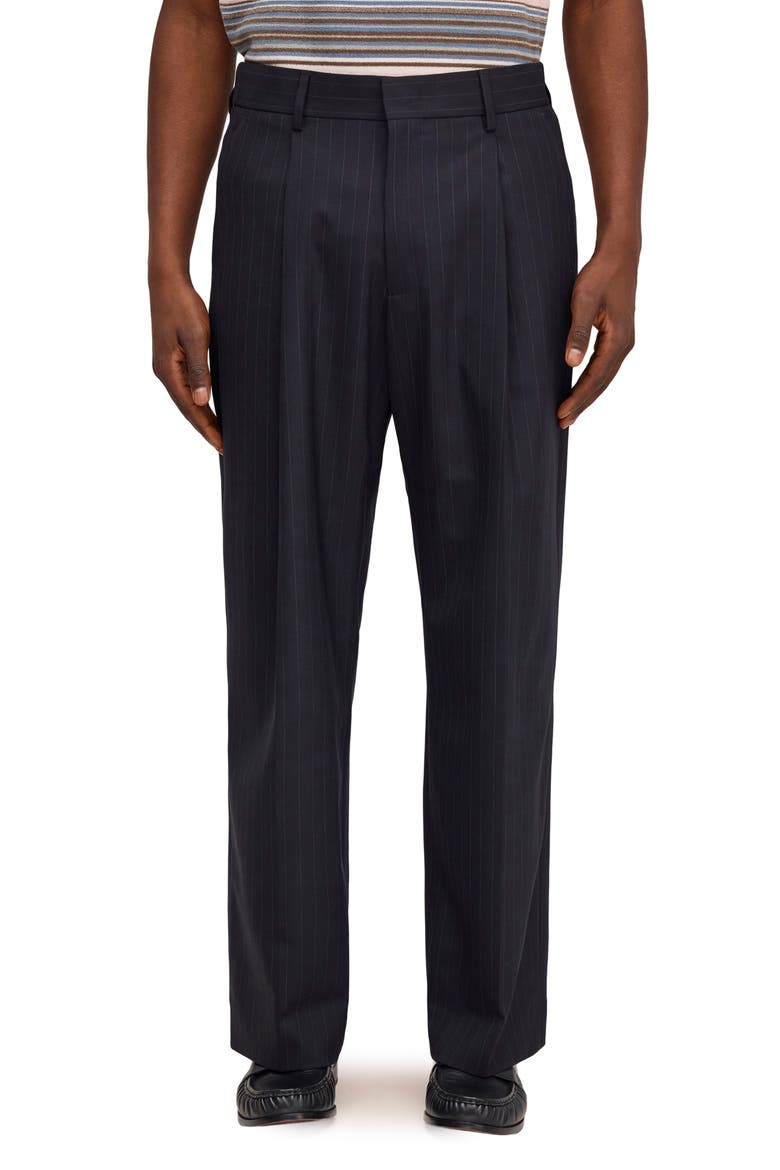 Kay 10037 Pinstriped Pleated Trousers, Main, color, NAVY STRIPE
