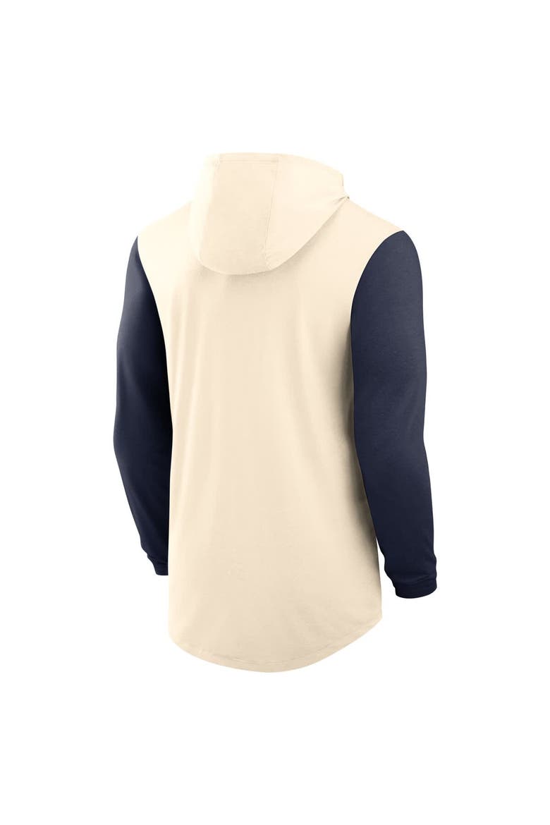 Men's Nike Natural/Navy Penn State Nittany Lions Legacy Color-Block Tri-Blend Performance Long Sleeve Hoodie T-Shirt, Alternate, color, Natural