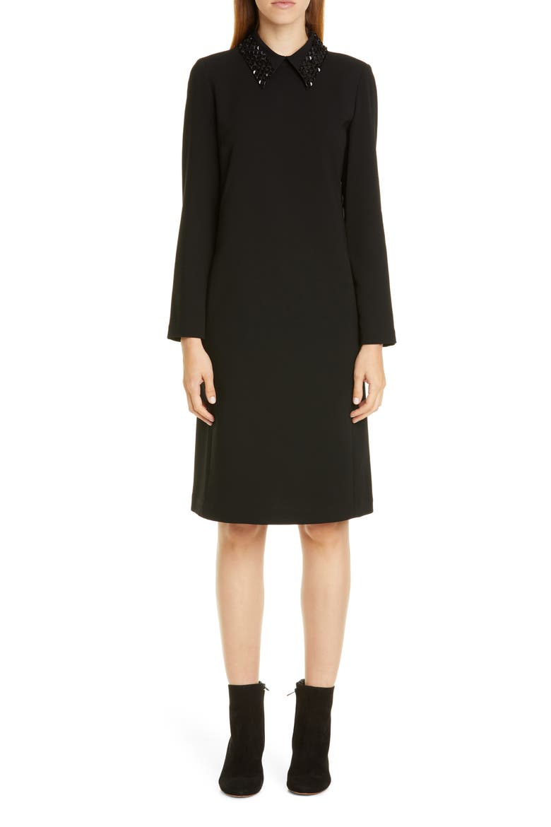 Janis Embellished Collar Long Sleeve Dress, Main, color, BLACK