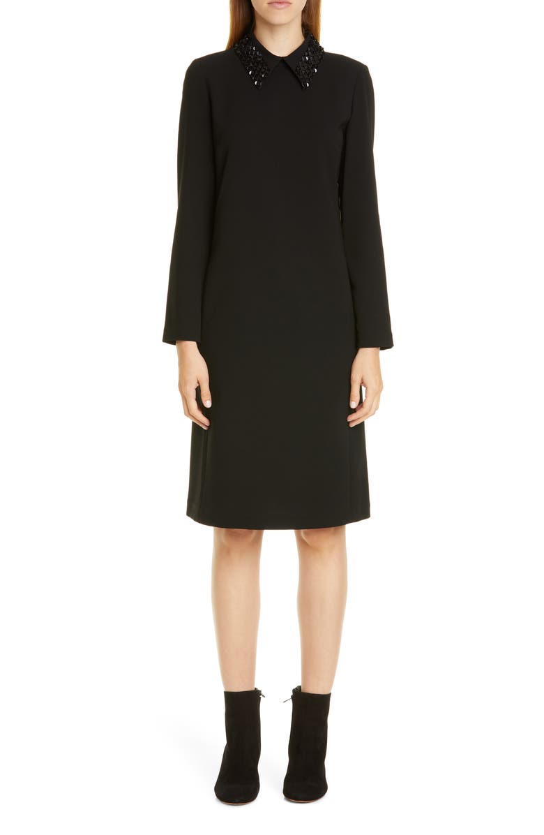 Lafayette 148 New York Janis Embellished Collar Long Sleeve Dress, Main, color, 