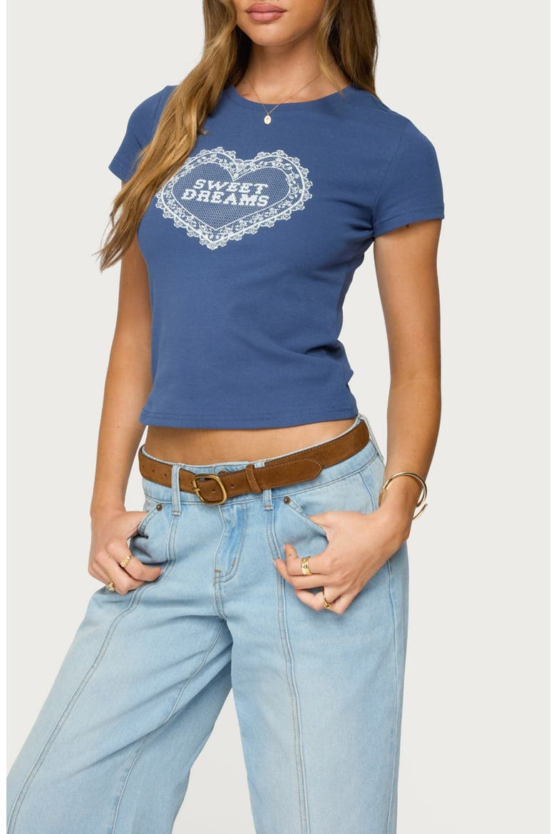 Sweet Dreams Crop Stretch Cotton Graphic T-Shirt, Alternate, color, NAVY