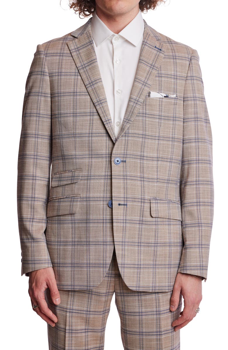 PAISLEY & GRAY Dover Slim Fit Plaid Sport Coat, Main, color, Tan Blue White Check