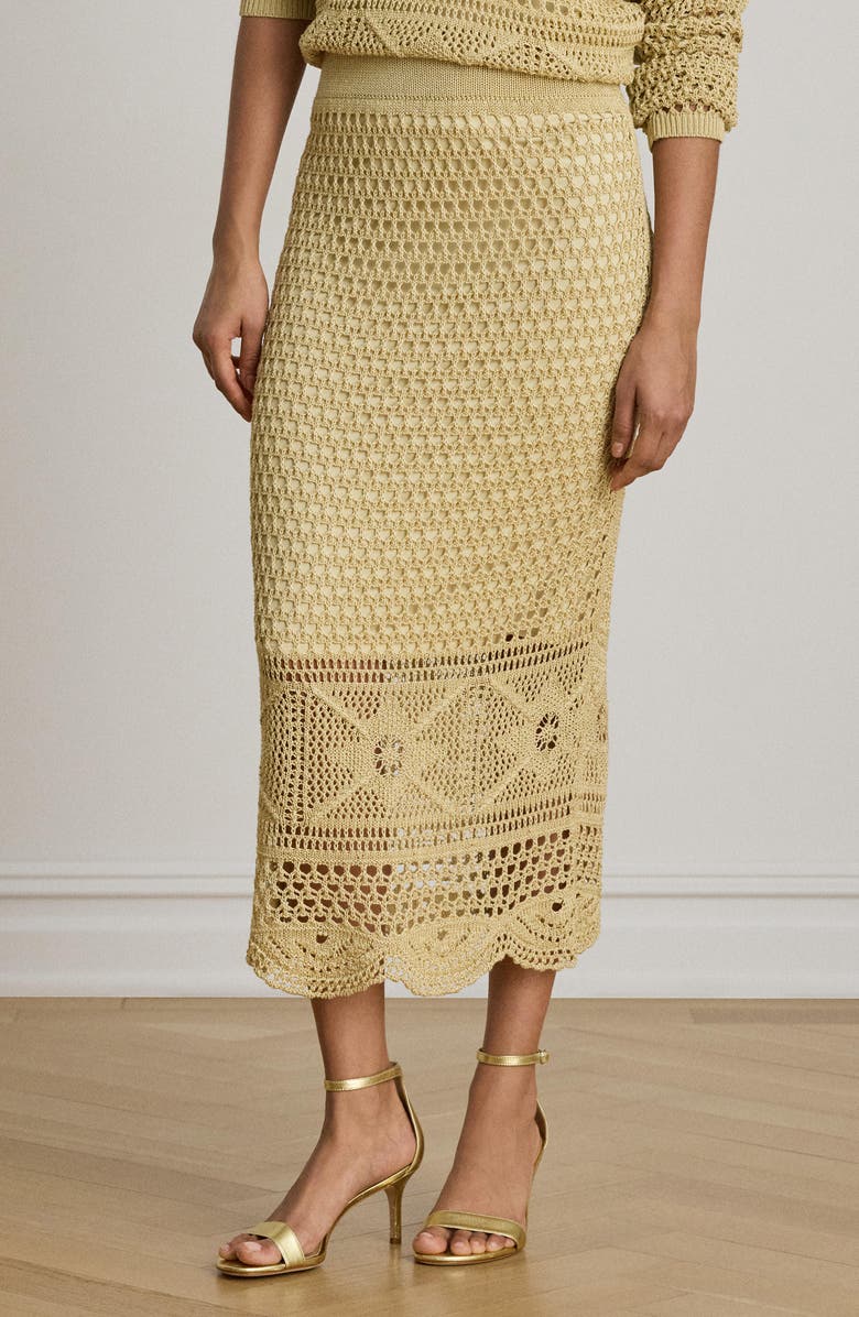 Lauren Ralph Lauren Astound Pointelle Knit Linen Blend Midi Skirt, Alternate, color, Canyon Sand Brown