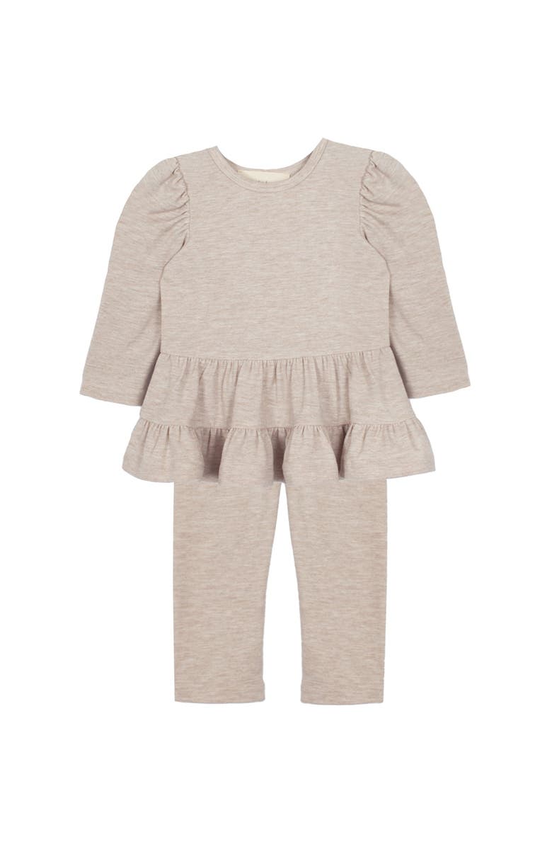 Mabel + Honey Mabel and Honey Millie Toddler Two-Piece Set - Long-Sleeve Tiered Top and Matching Bottoms, Brown., Main, color, Brown