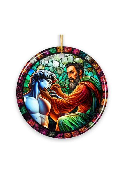 Renaissance Michelangelo David Stained Glass Themed Ceramic Christmas Ornament