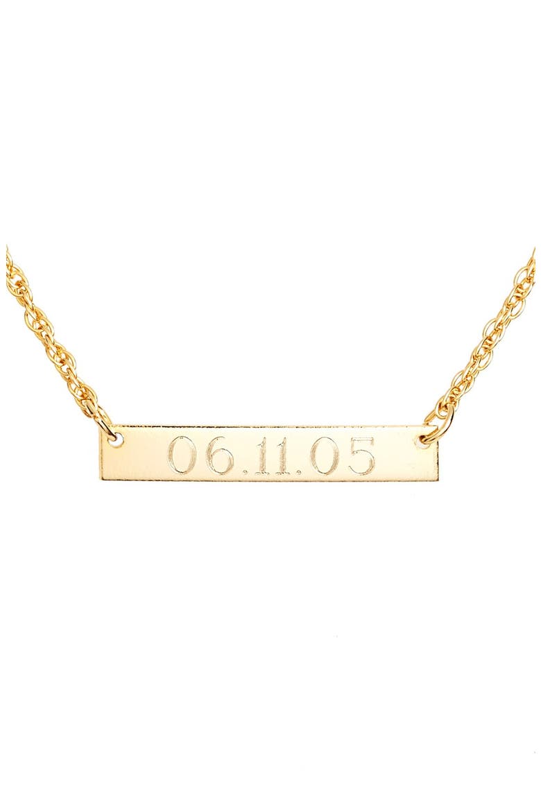 'Block Font' Personalized Bar Pendant Necklace, Main, color, GOLD