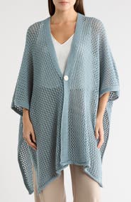 Vince Camuto Open Knit Button Front Ruana