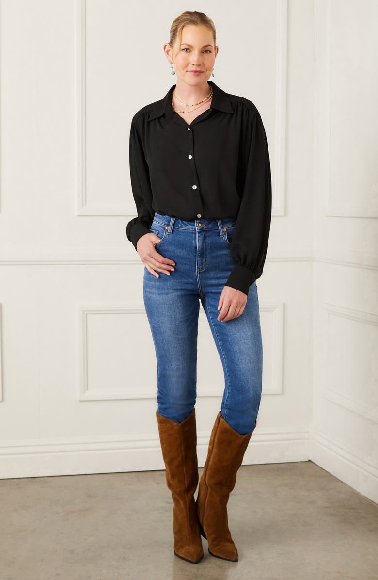 Karen Kane Drapey Crepe Button-Up Shirt, Alternate, color, 