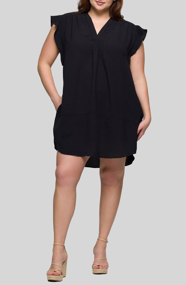 24seven Comfort Apparel Flutter Cap Sleeve Shift Dress, Main, color, Black