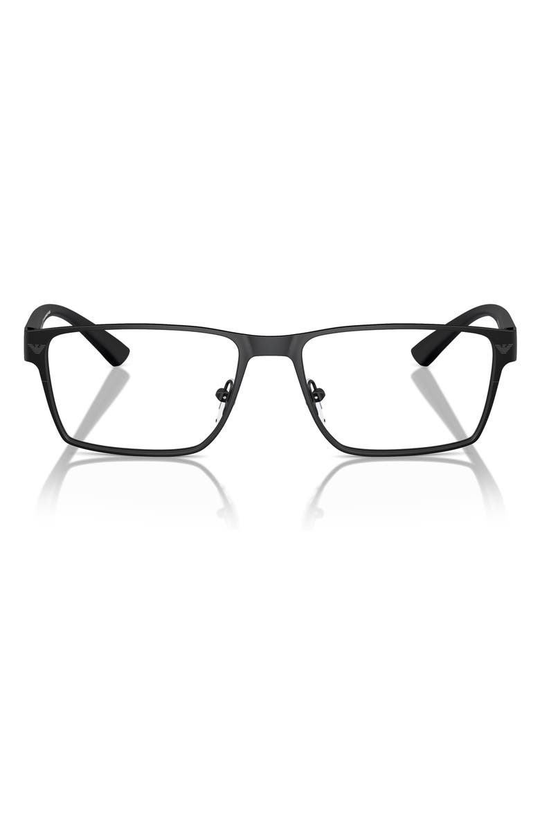 Emporio Armani 55mm Rectangular Optical Glasses, Main, color, Matte Black / Demo Lens