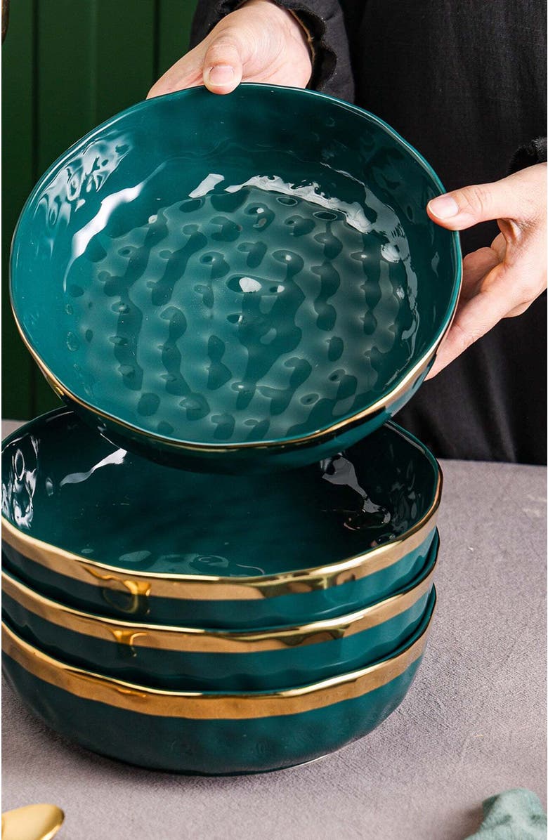 Stone Lain Florian Porcelain 4-Piece Pasta Bowl Set, Alternate, color, Green