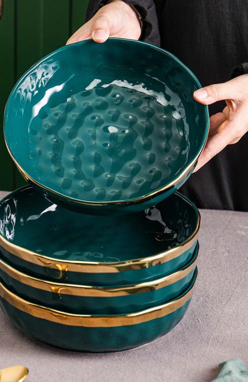 Stone Lain Florian Porcelain 4-piece Pasta Bowl Set In Green