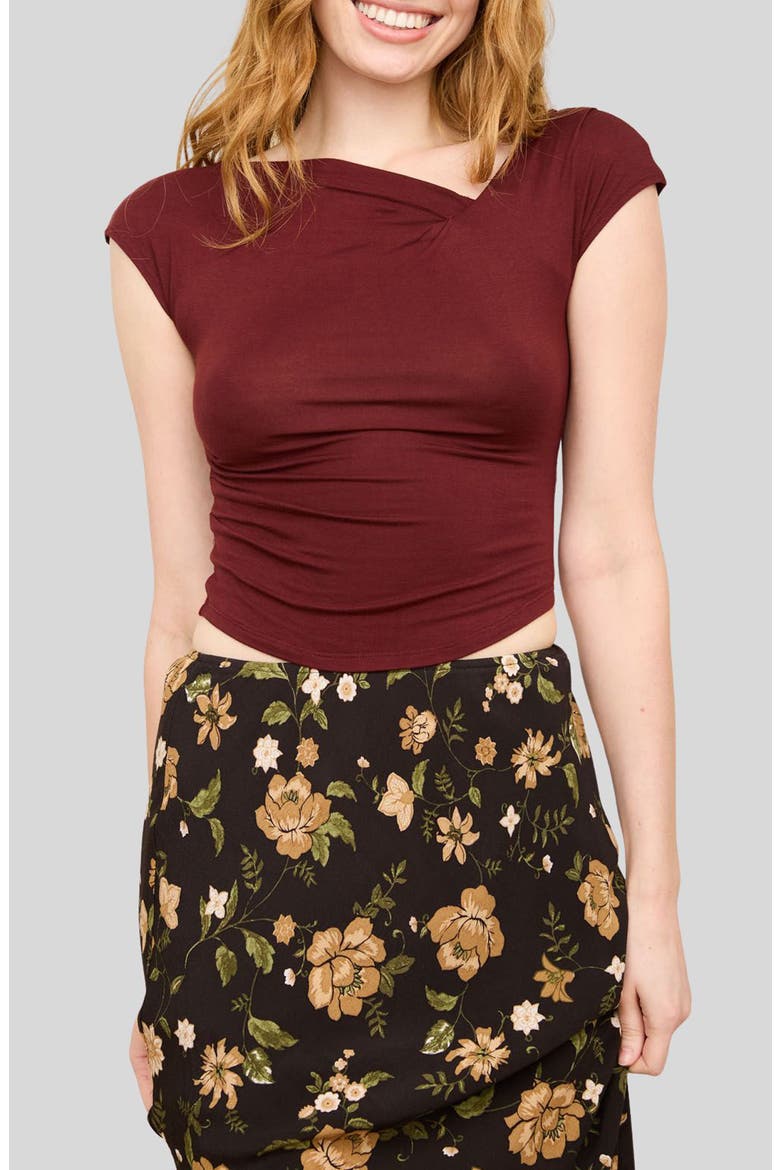 Asymmetrical Neckline Knit Top, Main, color, BURGUNDY