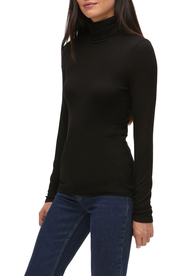 Gail Ribbed Turtleneck Top, Alternate, color, BLACK