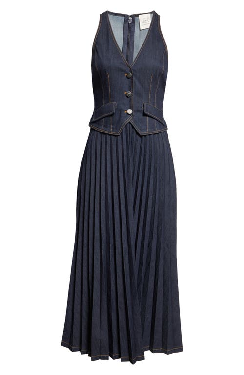 Cinq À Sept Esther Sleeveless Pleated Denim Midi Dress In Purple