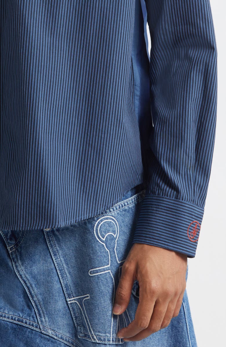 JW Anderson Patchwork Stripe Cotton Button-Up Shirt, Alternate, color, Navy