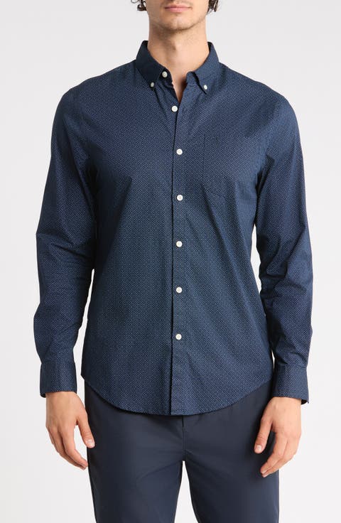 Stretch Poplin Cotton Button-Down Shirt