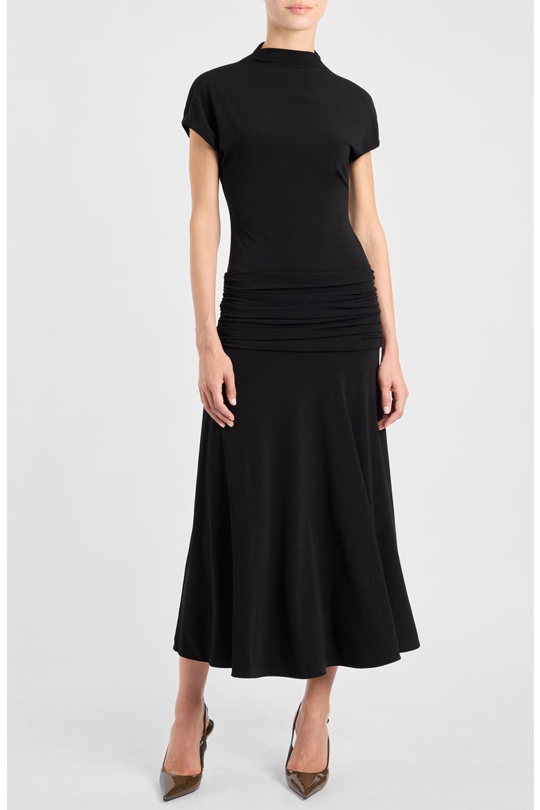 Kardi Ruched Mock Neck Maxi Dress in Soft Jersey, Alternate, color, Onyx