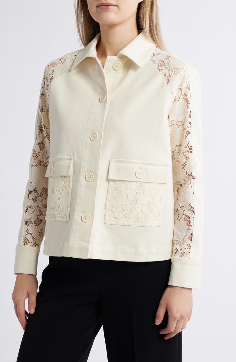 Anne Klein Lace Detail Stretch Cotton Jacket, Alternate, color,
