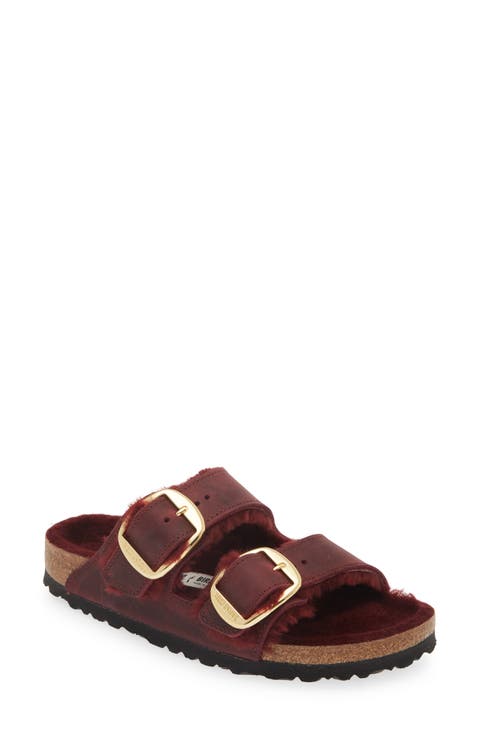 Arizona Big Buckle Genuine Shearling Lined Sandal (Women)