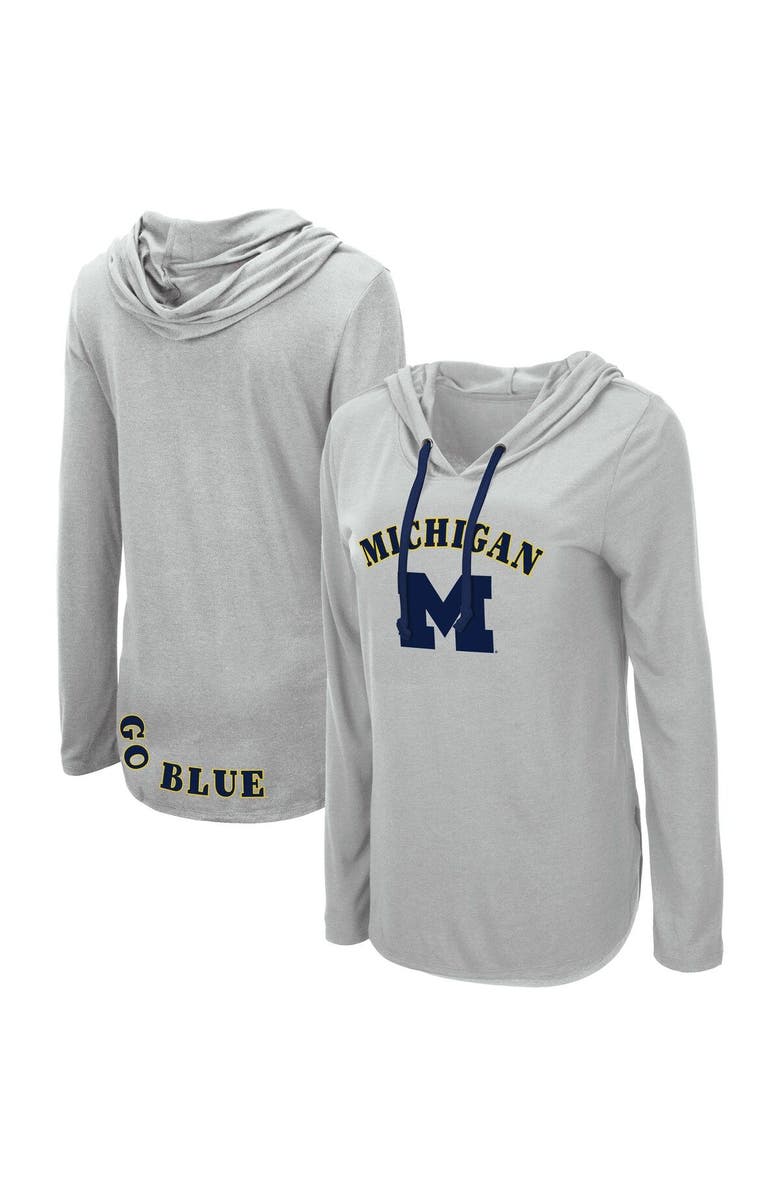 COLOSSEUM Women's Colosseum Heather Gray Michigan Wolverines My Lover Lightweight Hooded Long Sleeve T-Shirt, Main, color, 