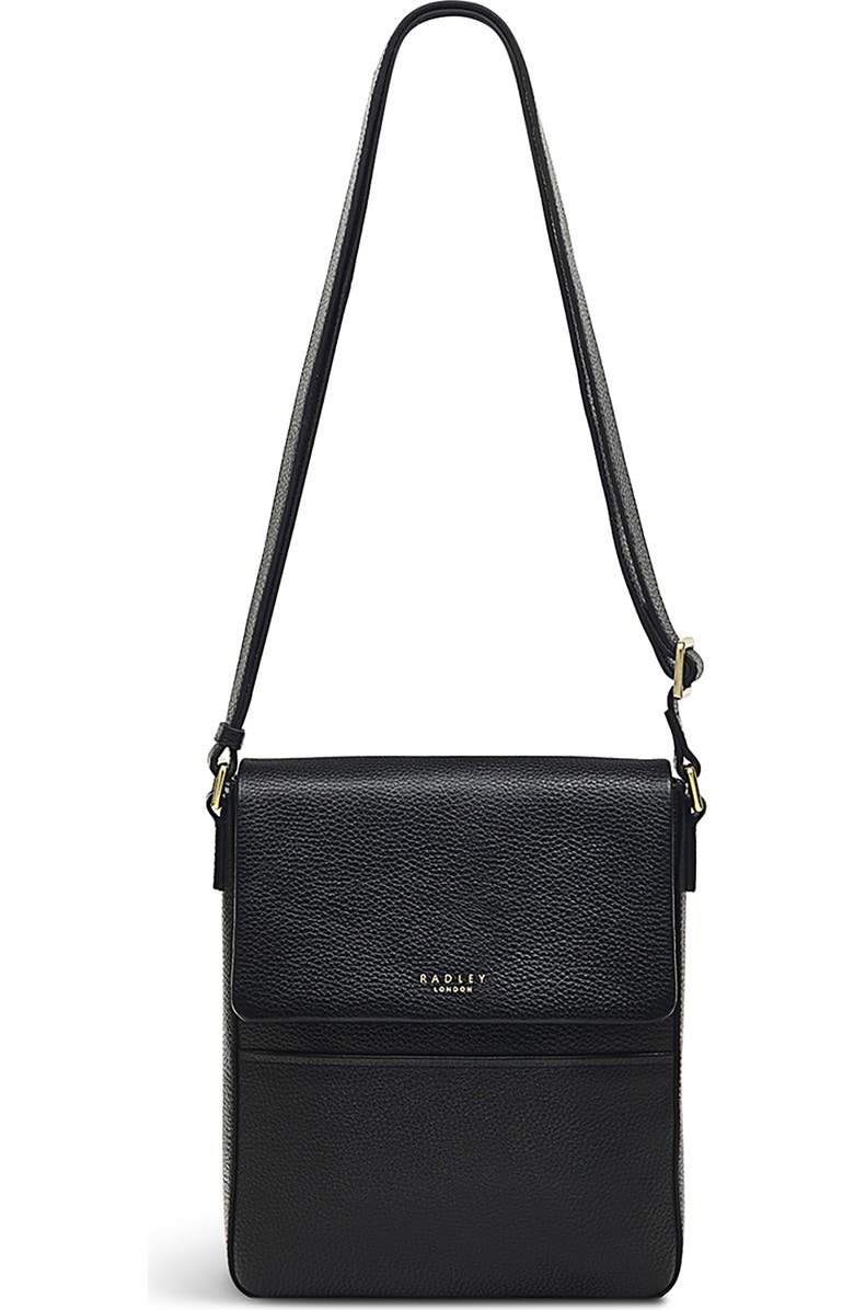 Radley Whitby Row Small Flap Leather Crossbody Bag, Main, color, Black