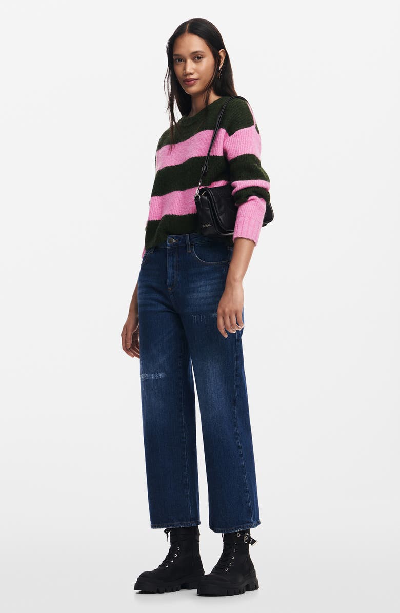 Desigual Hamilton Stripe Crewneck Sweater, Alternate, color, Dark Pink