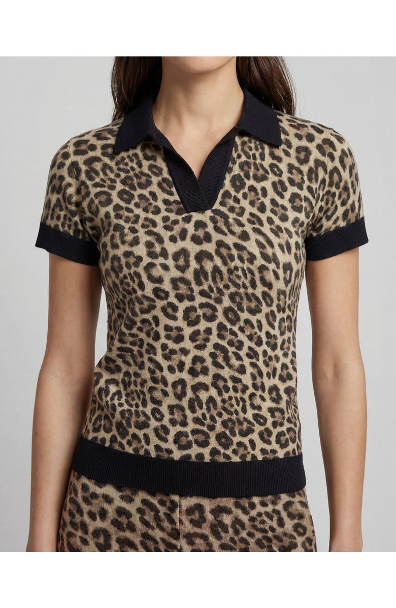 Lords of Harlech Leopard Womens Merino Silk Cashmere Polo, Alternate, color, Leopard Brown