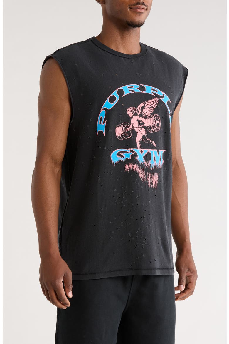 Textured Sleeveless Cotton Graphic T-Shirt, Alternate, color, BLACK