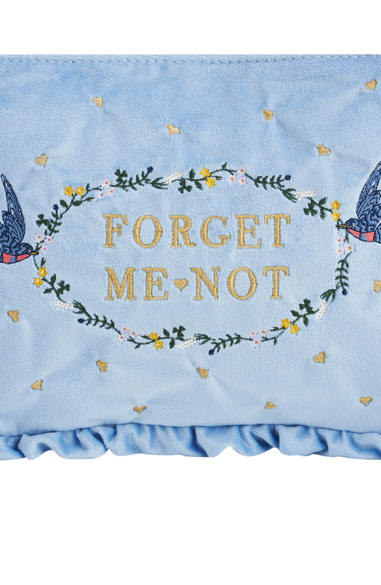 Fable England Forget Me Not Velvet Embroidered Pouch, Alternate, color, Light/Pastel Blue