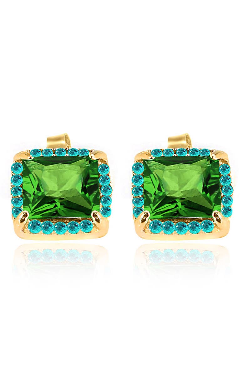 GABI RIELLE Enchanted Bouquet Square Halo Stud Earrings, Main, color, Gold/Green