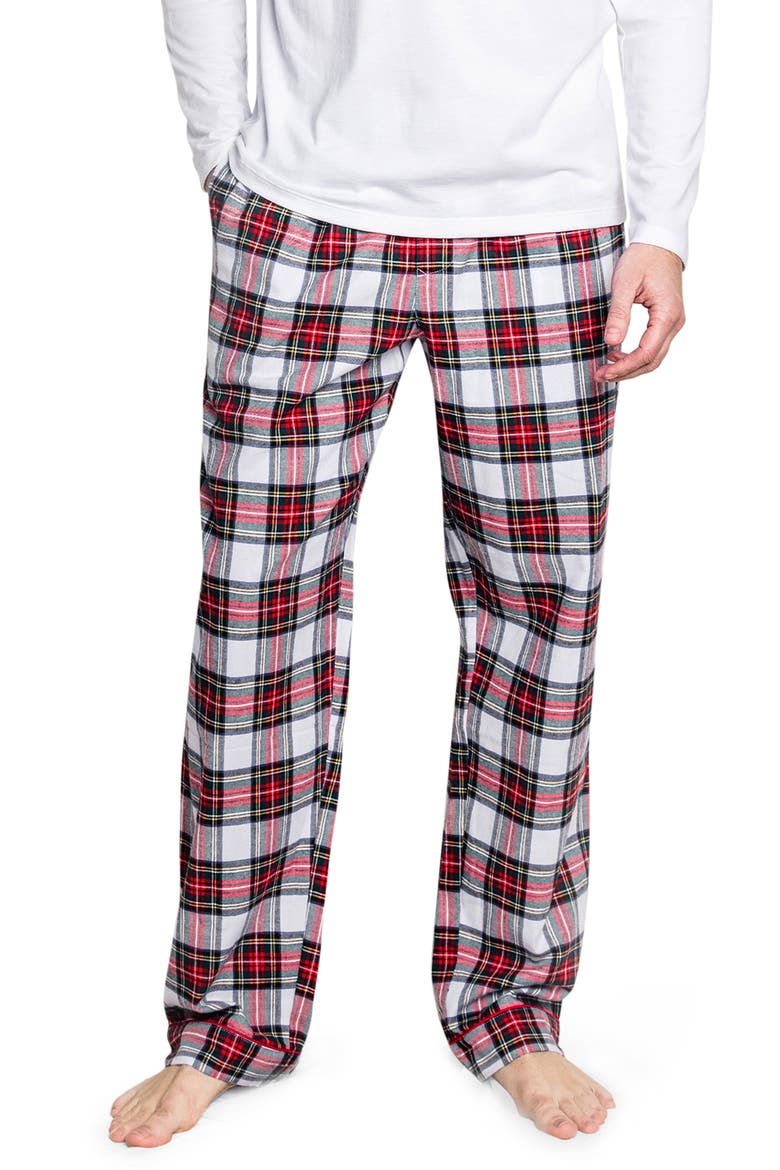 Balmoral Tartan Brushed Cotton Twill Pajama Pants, Main, color, WHITE