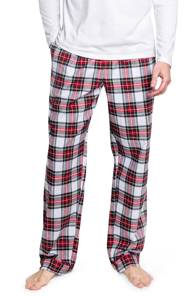 Petite Plume Balmoral Tartan Brushed Cotton Twill Pajama Pants, Main, color, White