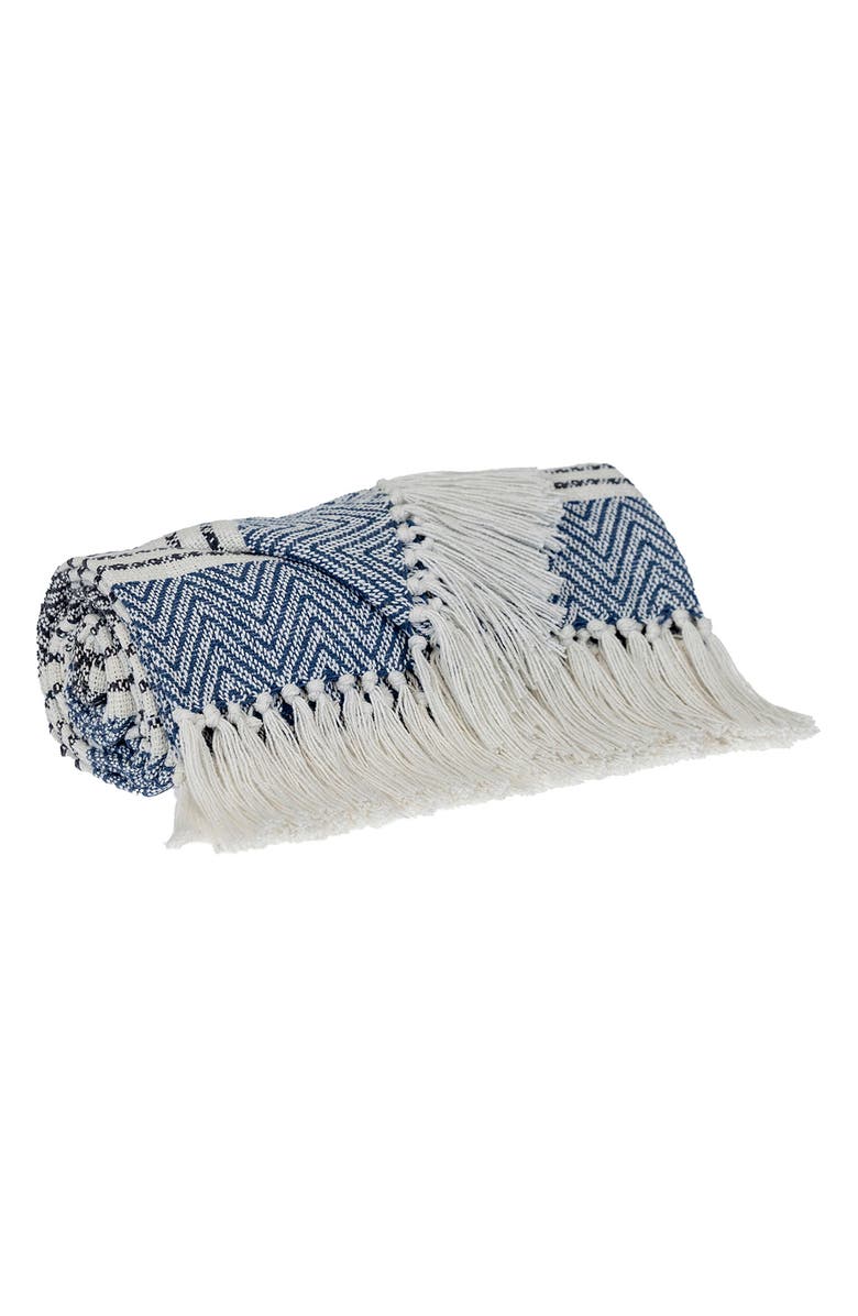 PARKLAND COLLECTION Kai Stripe Fringe Trim Throw Blanket, Alternate, color, Blue