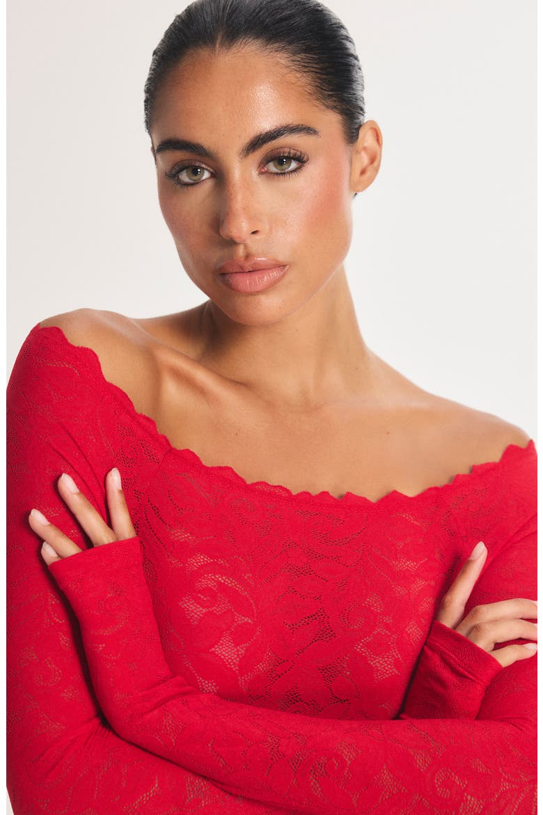Lacy Dreams Pajama Bodysuit, Alternate, color, TIMELESS RED