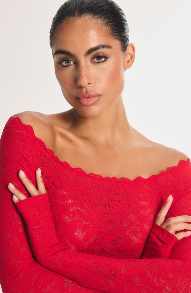 SAVAGE X FENTY Lacy Dreams Pajama Bodysuit, Alternate, color, Timeless Red